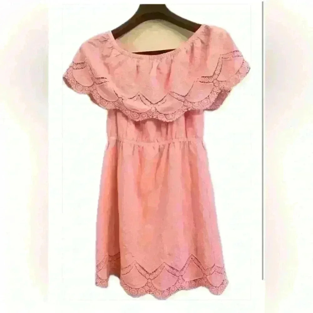 kensie Women's Crochet Embroidered Off The Shoulder Cotton Dress Size Small
